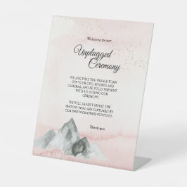 Roze Sunrise Mountain Wedding Unplugged Ceremonie Reclamebord Met Voetstuk