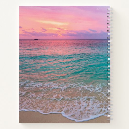 Roze Sunset Beach gepersonaliseerd Notitieboek (Achterkant)