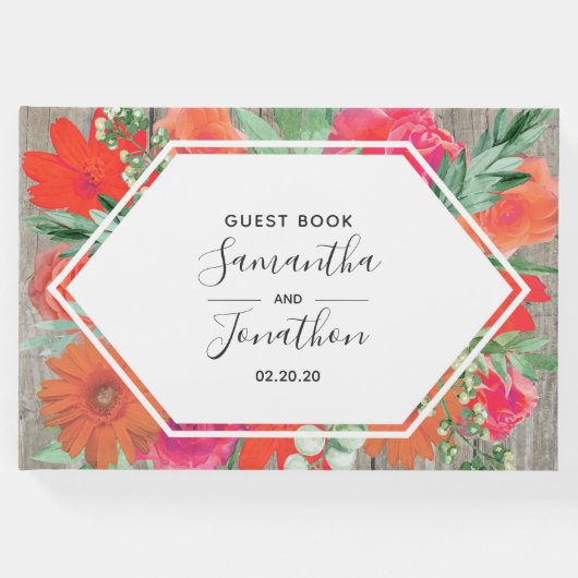 Roze Sunset Bloom Floral Lijst bruiloft gastenboek (Voorkant)