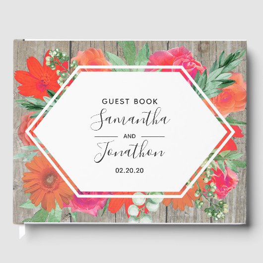 Roze Sunset Bloom Floral Lijst bruiloft gastenboek (Voorkant)