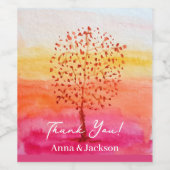 Roze Sunset Waterverf Hand geschilderd Dank u Wijn Etiket (Enkel label)