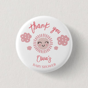 Roze Sunshine Meisje Baby shower Dank u Cadeau Ronde Button 3,2 Cm