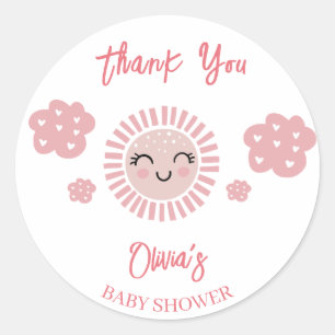 Roze Sunshine Meisje Baby shower Dank u Ronde Sticker