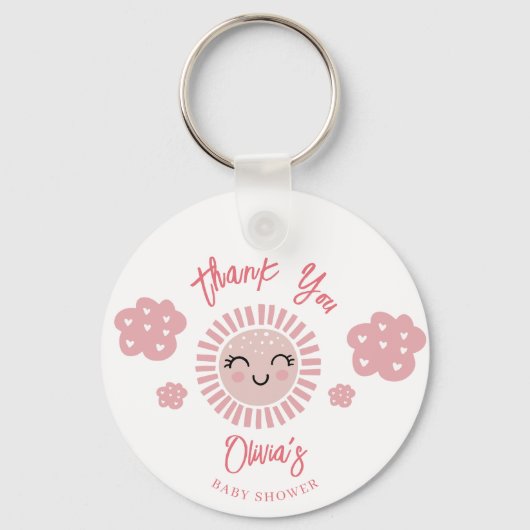 Roze Sunshine Meisje Baby shower Sleutelhanger (Voorkant)
