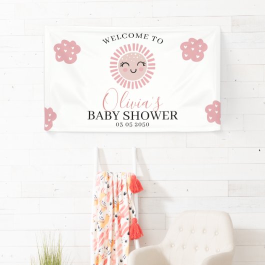 Roze Sunshine Meisje Baby shower Welkom Spandoek (Insitu)