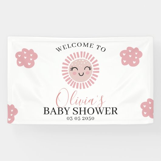 Roze Sunshine Meisje Baby shower Welkom Spandoek (Horizontaal)
