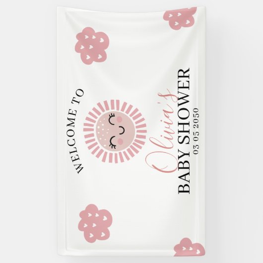 Roze Sunshine Meisje Baby shower Welkom Spandoek (Verticaal)