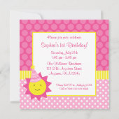 Roze Sunshine Polka Dot 1e Verjaardag Foto Kaart (Achterkant)