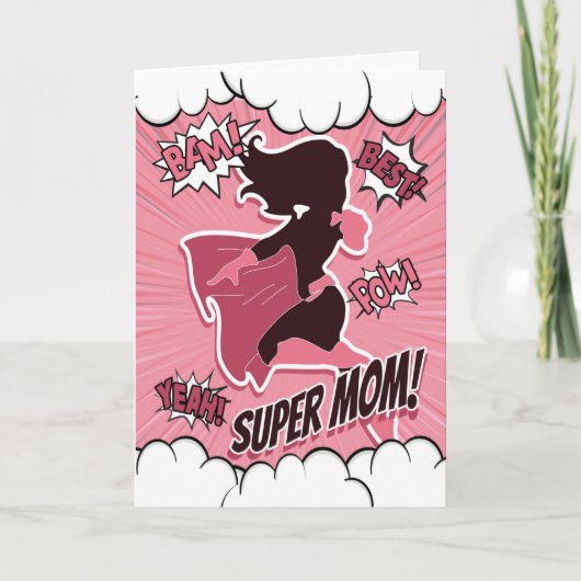 Roze Super Hero voor Happy Moederdag Kaart (Voorkant)