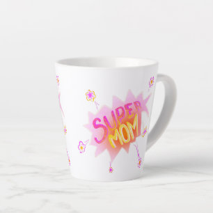 Roze Super Mam Flower Comic Bubble Moederdag Latte Mok
