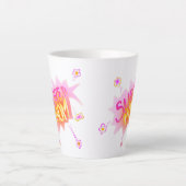 Roze Super Mam Flower Comic Bubble Moederdag Latte Mok (Voorkant)