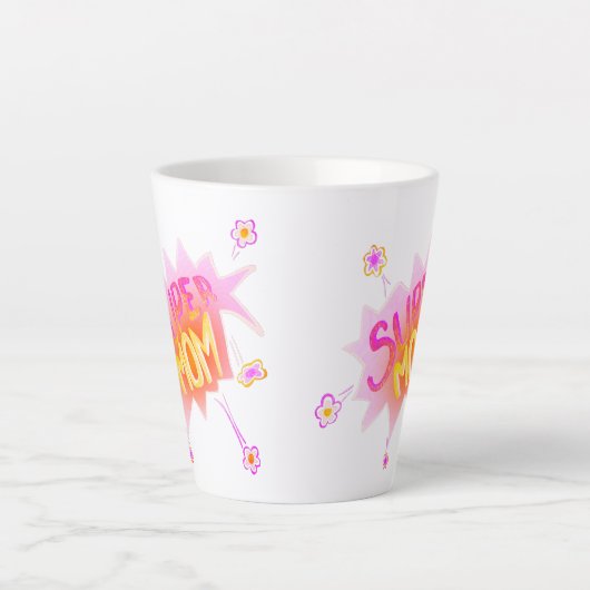 Roze Super Mam Flower Comic Bubble Moederdag Latte Mok (Voorkant)