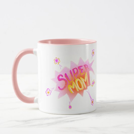 Roze Super Mam Flower Comic Bubble Moederdag Mok (Links)