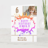 Roze Superheld Comic Speech Bubble Meisje Verjaard Kaart (Voorkant)