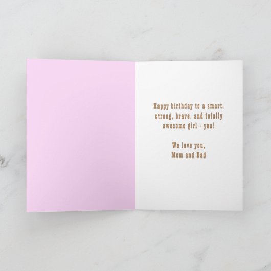 Roze Superheld Comic Speech Bubble Meisje Verjaard Kaart (Binnen)