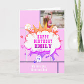 Roze Superheld Comic Speech Bubble Meisje Verjaard Kaart (Voorkant)