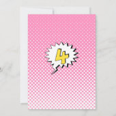 Roze superheld Foto 4th Birthday Party Invitation Kaart (Achterkant)