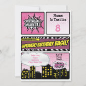 Roze superheldenuitnodiging kaart (Voorkant)