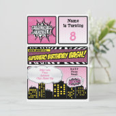 Roze superheldenuitnodiging kaart (Staand voorkant)