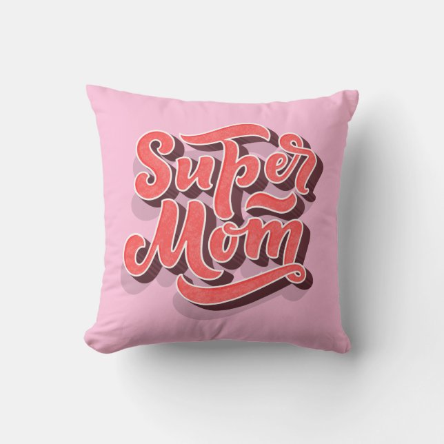 Roze supermam Pillow voor Moederdag Kussen (Voorkant)