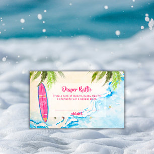 Roze Surf Palm Beach Luier Raffle Baby Shower Informatiekaartje