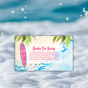 Roze Surf Palmboom Strand Boeken Voor Baby Shower Informatiekaartje