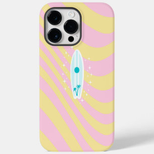 Roze surfplank, strandkunst, tropische sfeer, prep iPhone 14 pro max hoesje