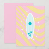 Roze surfplank, strandkunst, tropische vibes, prep bedankkaart (Voorkant / Achterkant)