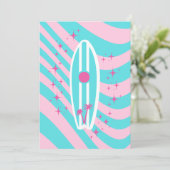 Roze surfplank, strandkunst, tropische vibes, prep bedankkaart (Staand voorkant)