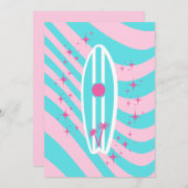 Roze surfplank, strandkunst, tropische vibes, prep bedankkaart (Voorkant / Achterkant)