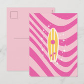Roze surfplank, strandkunst, tropische vibes, prep feestdagenkaart (Voorkant / Achterkant)