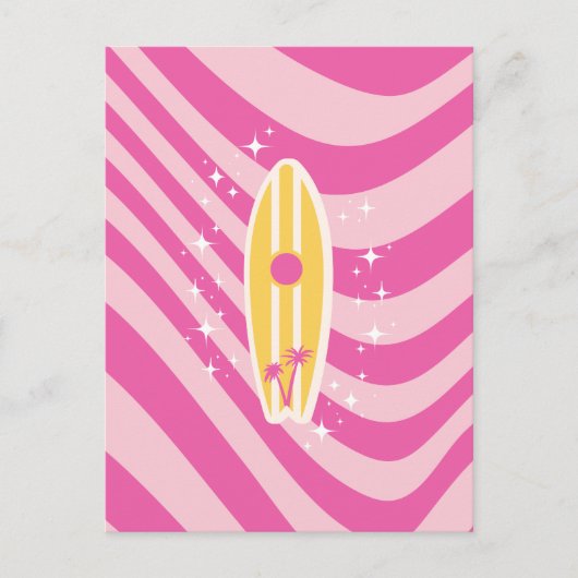 Roze surfplank, strandkunst, tropische vibes, prep feestdagenkaart (Voorkant)