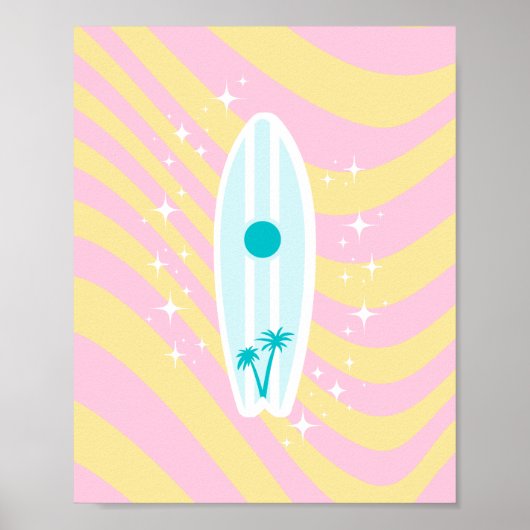 Roze surfplank, strandkunst, tropische vibes, prep poster (Voorkant)
