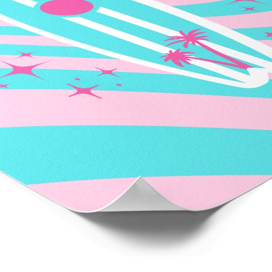 Roze surfplank, strandkunst, tropische vibes, prep poster (Hoek)