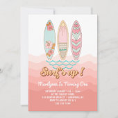 Roze  Surfs Up 1st Verjaardag Kaart (Voorkant)