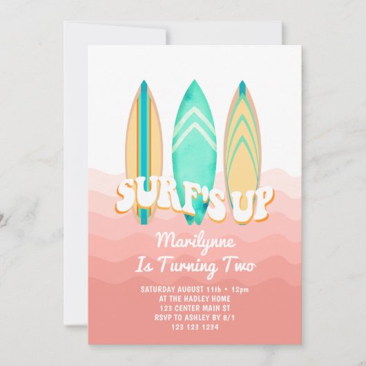 Roze Surfs Up Surfboard 2e Verjaardag Kaart (Voorkant)