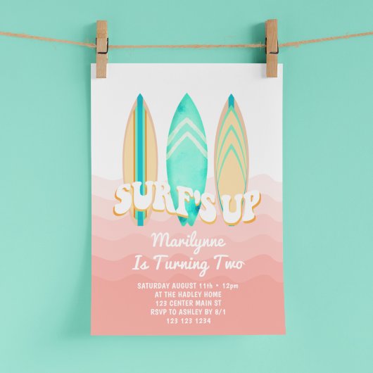 Roze Surfs Up Surfboard 2e Verjaardag Kaart