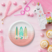 Roze Surfs Up Surfboard Verjaardag Papieren Bordje (Feest)