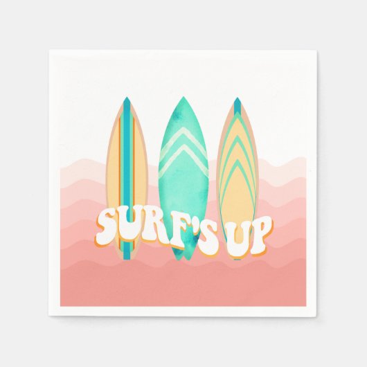 Roze Surfs Up Surfboard Verjaardag Servet (Voorkant)