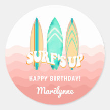 Roze Surfs Up Surfboard Verjaardagssticker
