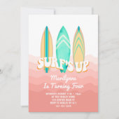 Roze Surfs Up Surfplank 4e Verjaardag Kaart (Voorkant)