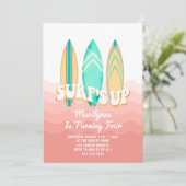 Roze Surfs Up Surfplank 4e Verjaardag Kaart (Staand voorkant)