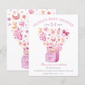 Roze Surprise Box Girl Baby shower Invitation (Voorkant / Achterkant)