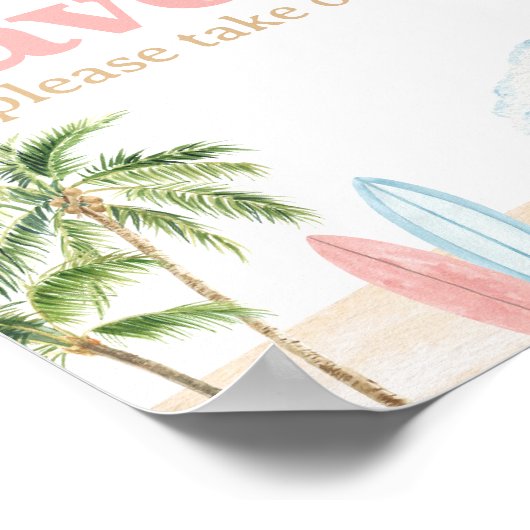Roze Surven Beach Baby shower Favorieten Sign Poster (Hoek)