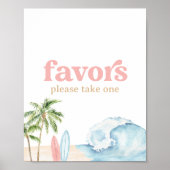 Roze Surven Beach Baby shower Favorieten Sign Poster (Voorkant)