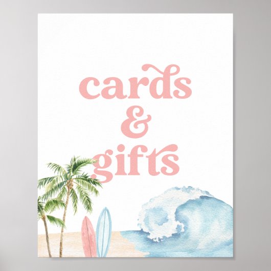 Roze Surven Beach Baby shower Kaarten en geschenke Poster (Voorkant)