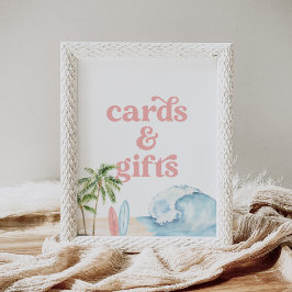 Roze Surven Beach Baby shower Kaarten en geschenke Poster