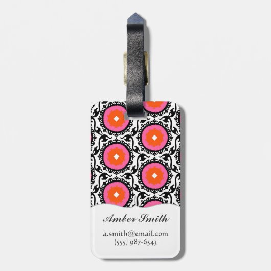 Roze Suzani Pattern Bagagelabel (Achterkant verticaal)