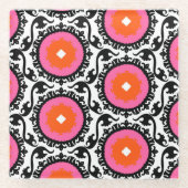 Roze Suzani Pattern Glazen Onderzetter (Voorkant)