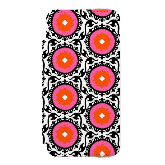 Roze Suzani Pattern Incipio iPhone Portemonnee Hoesje (Voorkant Agenda)